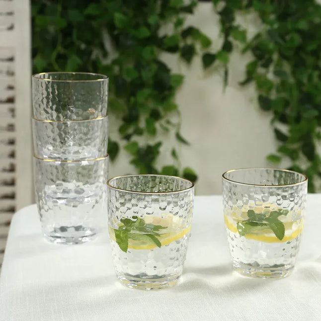 12 Clear 14 oz Plastic Shatterproof Tumblers with Gold Rim