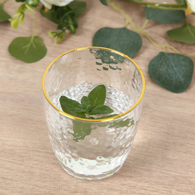 12 Clear 14 oz Plastic Shatterproof Tumblers with Gold Rim