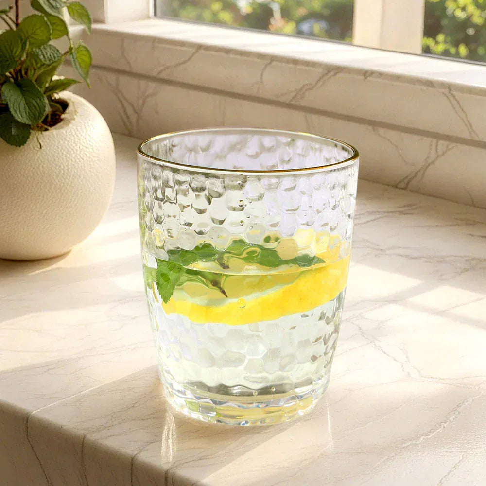 12 Clear 14 oz Plastic Shatterproof Tumblers with Gold Rim