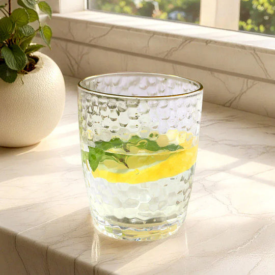12 Clear 14 oz Plastic Shatterproof Tumblers with Gold Rim