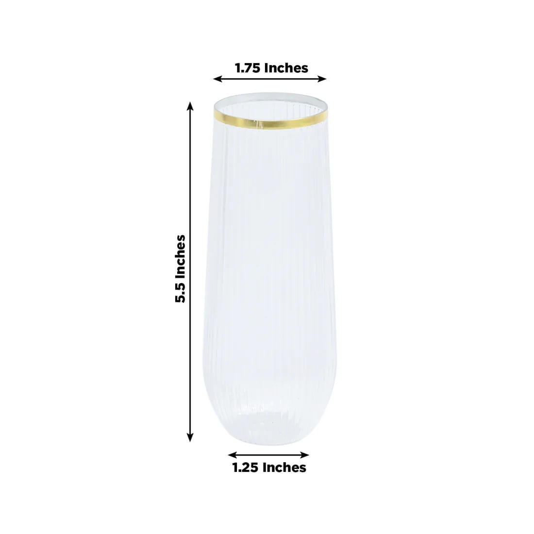 12 Clear 9 oz Disposable Plastic Champagne Stemless Flutes with Gold Rim