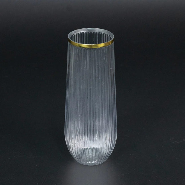 12 Clear 9 oz Disposable Plastic Champagne Stemless Flutes with Gold Rim