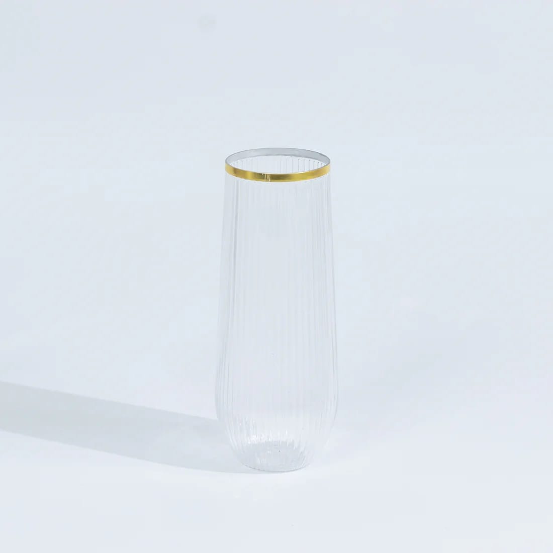 12 Clear 9 oz Disposable Plastic Champagne Stemless Flutes with Gold Rim