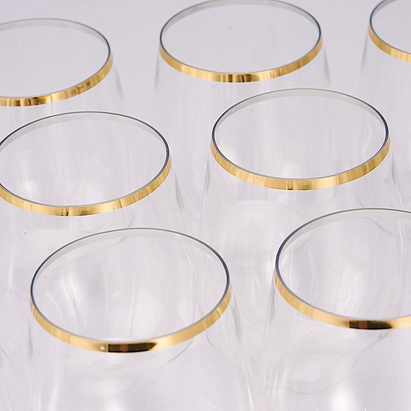 12 Gold Rim 14 oz Disposable Plastic Stemless Wine Glasses