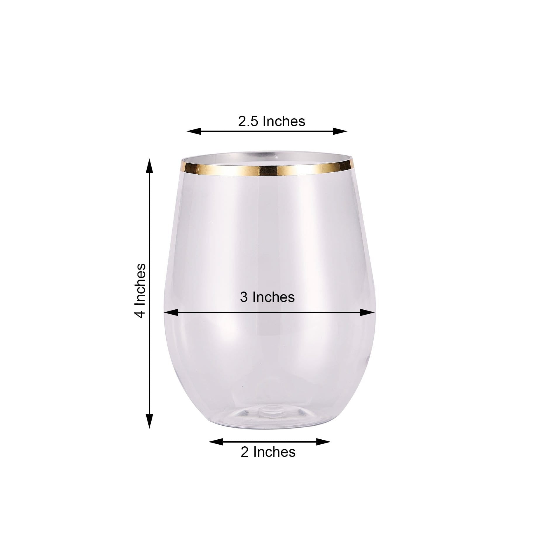 12 Gold Rim 14 oz Disposable Plastic Stemless Wine Glasses