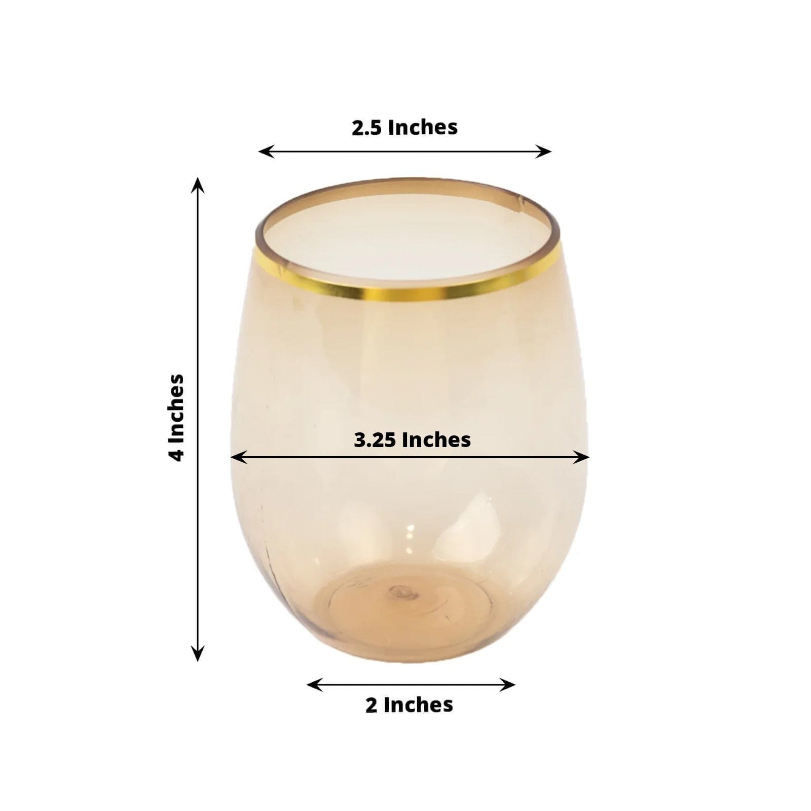 12 Gold Rim 12 oz Disposable Plastic Stemless Wine Glasses