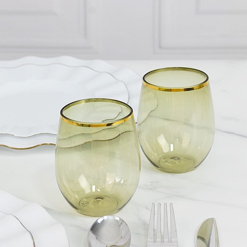 12 Gold Rim 12 oz Disposable Plastic Stemless Wine Glasses
