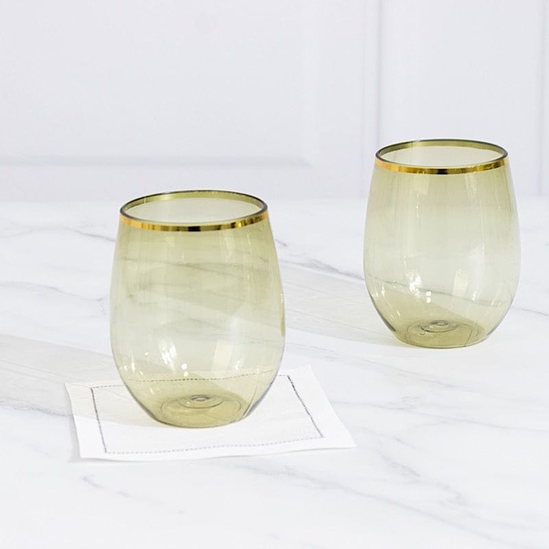 12 Gold Rim 12 oz Disposable Plastic Stemless Wine Glasses