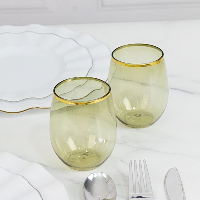 12 Gold Rim 12 oz Disposable Plastic Stemless Wine Glasses