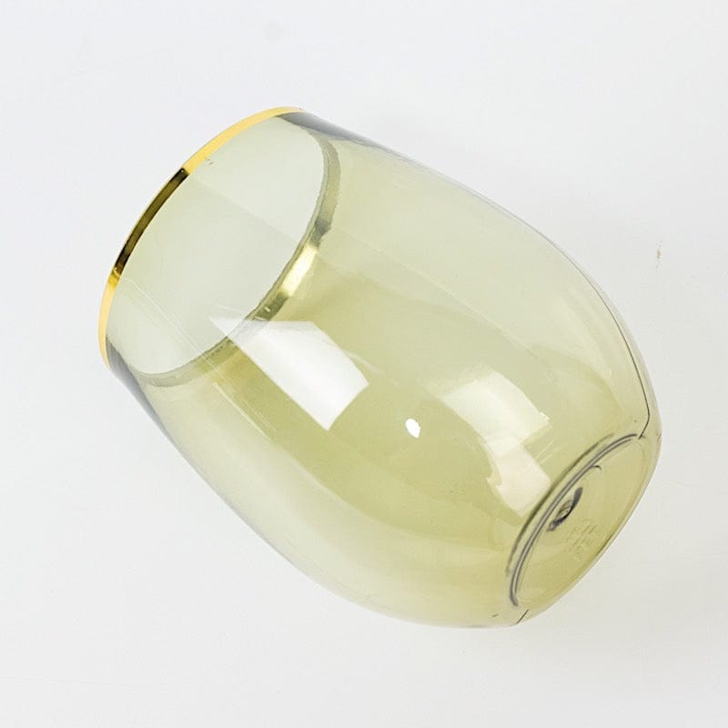 12 Gold Rim 12 oz Disposable Plastic Stemless Wine Glasses