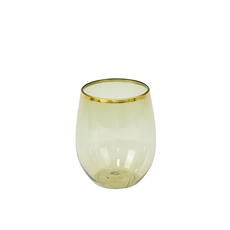 12 Gold Rim 12 oz Disposable Plastic Stemless Wine Glasses