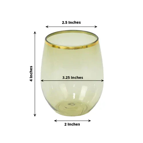 12 Gold Rim 12 oz Disposable Plastic Stemless Wine Glasses