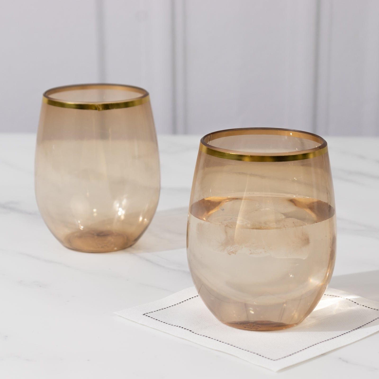 12 Gold Rim 12 oz Disposable Plastic Stemless Wine Glasses
