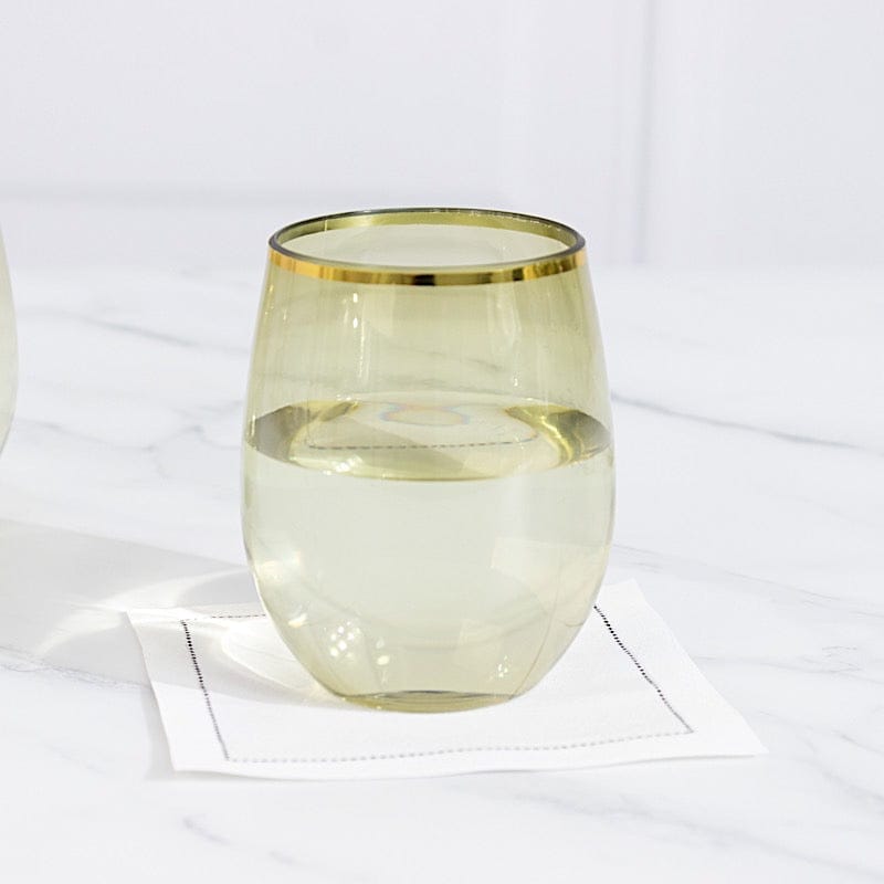 12 Gold Rim 12 oz Disposable Plastic Stemless Wine Glasses