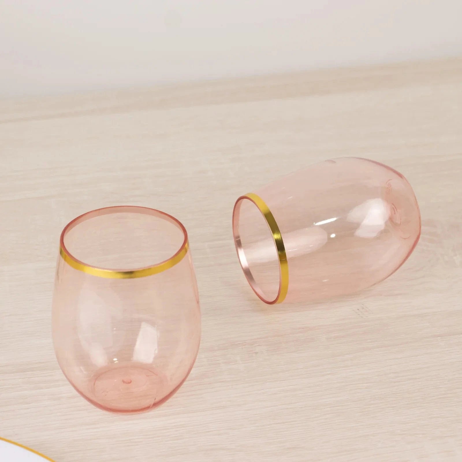 12 Gold Rim 12 oz Disposable Plastic Stemless Wine Glasses