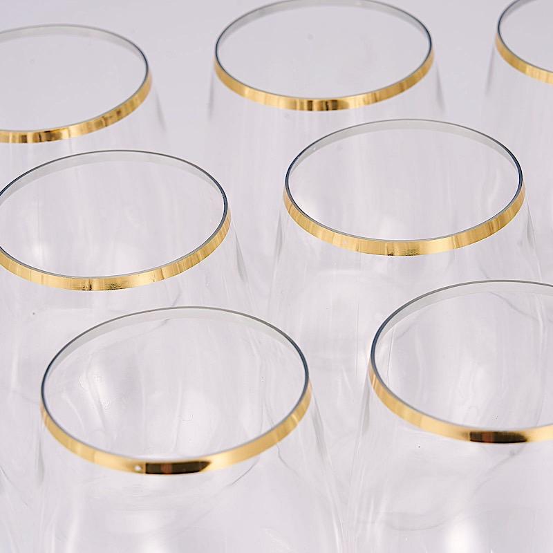 12 Gold Rim 12 oz Disposable Plastic Stemless Wine Glasses