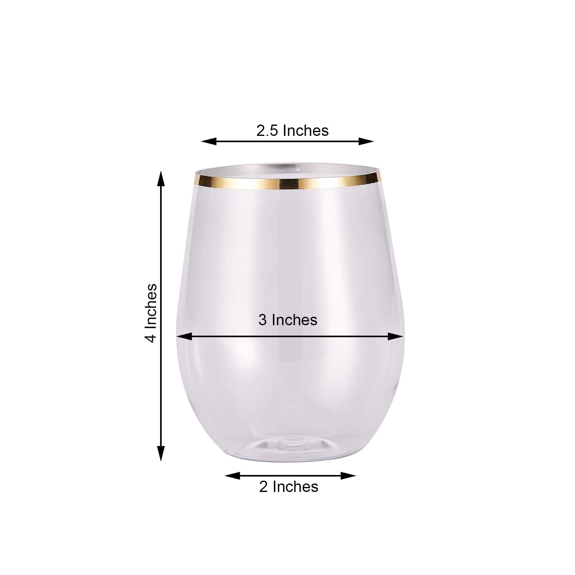 12 Gold Rim 12 oz Disposable Plastic Stemless Wine Glasses