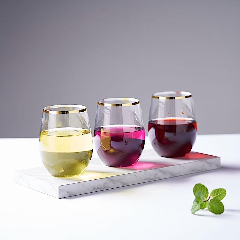 12 Gold Rim 12 oz Disposable Plastic Stemless Wine Glasses