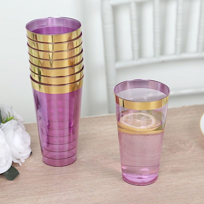 12 pcs 17 oz. Gold Rim Plastic Disposable Glasses