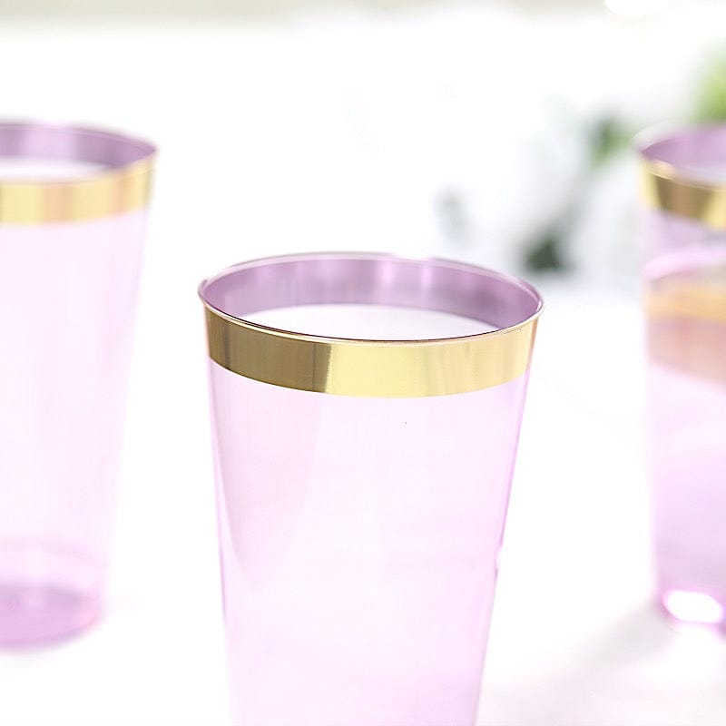 12 pcs 17 oz. Gold Rim Plastic Disposable Glasses