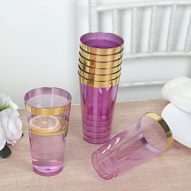 12 pcs 17 oz. Gold Rim Plastic Disposable Glasses