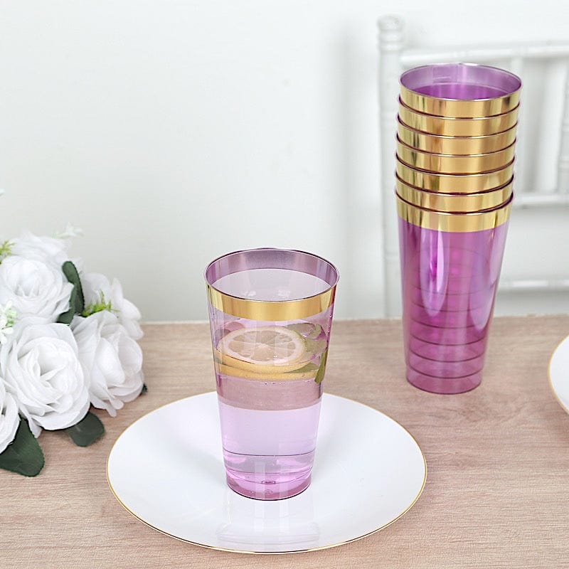 12 pcs 17 oz. Gold Rim Plastic Disposable Glasses