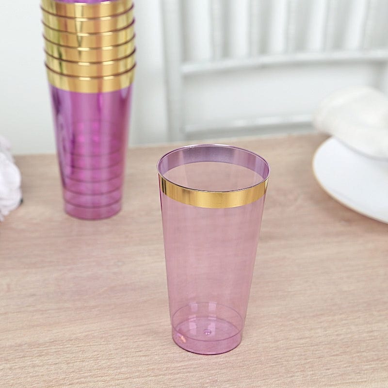 12 pcs 17 oz. Gold Rim Plastic Disposable Glasses