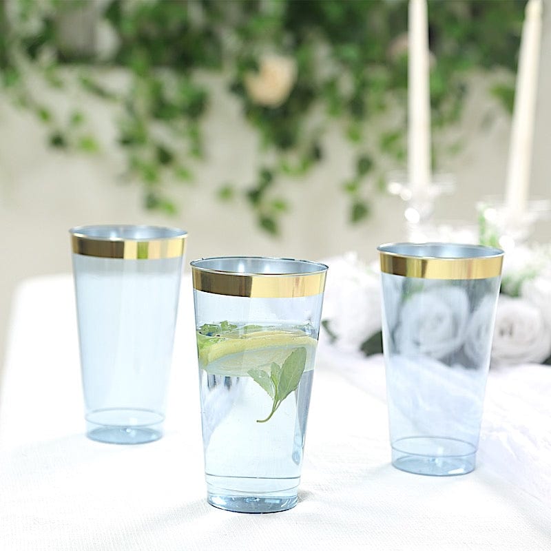12 pcs 17 oz. Gold Rim Plastic Disposable Glasses
