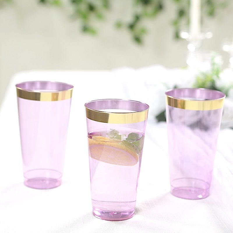 12 pcs 17 oz. Gold Rim Plastic Disposable Glasses