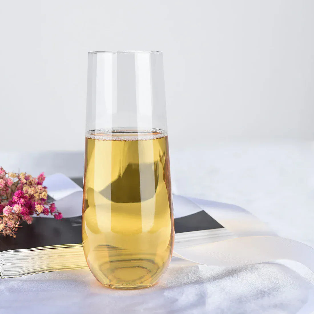 12 pcs 9 oz Disposable Plastic Champagne Stemless Flutes