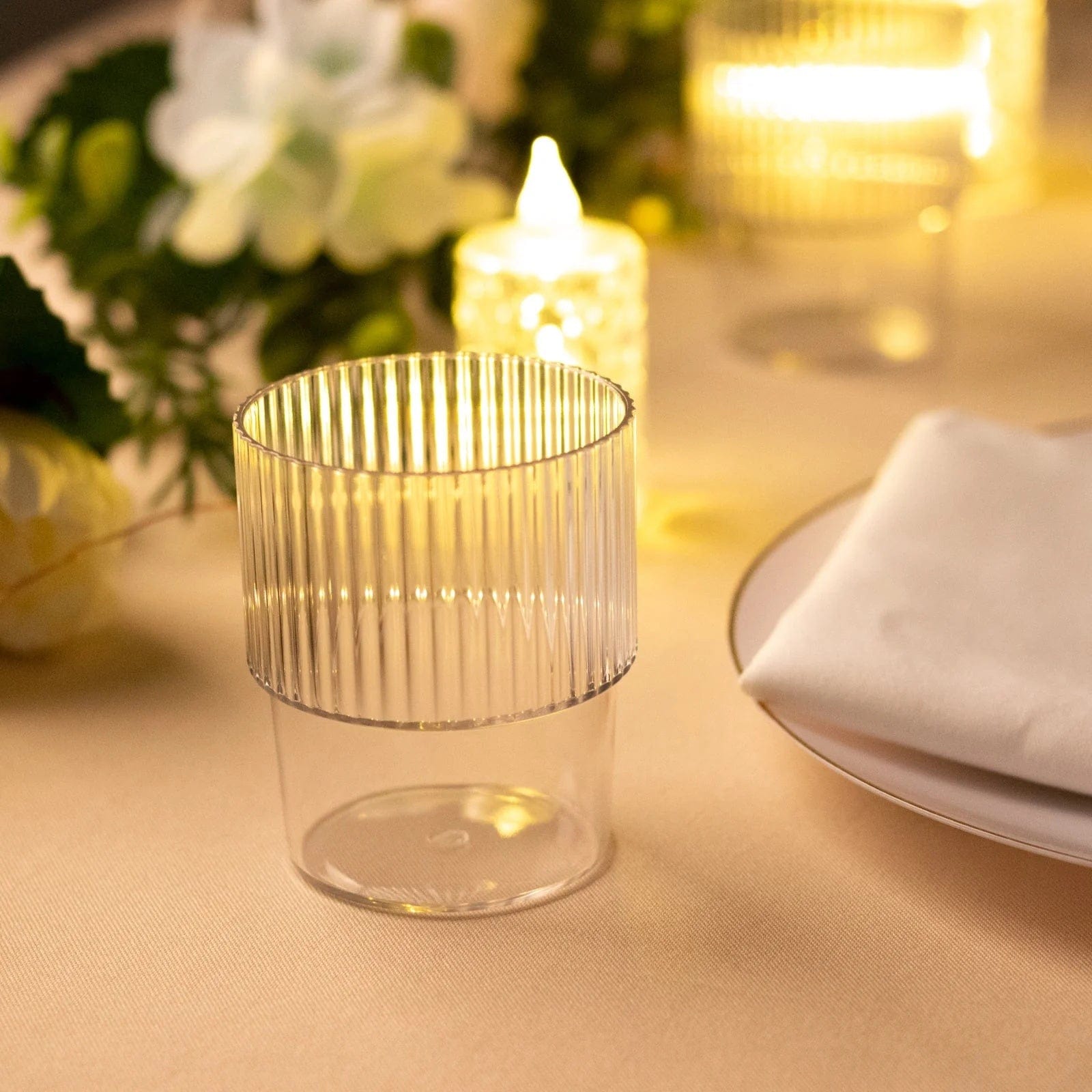 12 Stackable 7 oz Ribbed Reusable Plastic cups