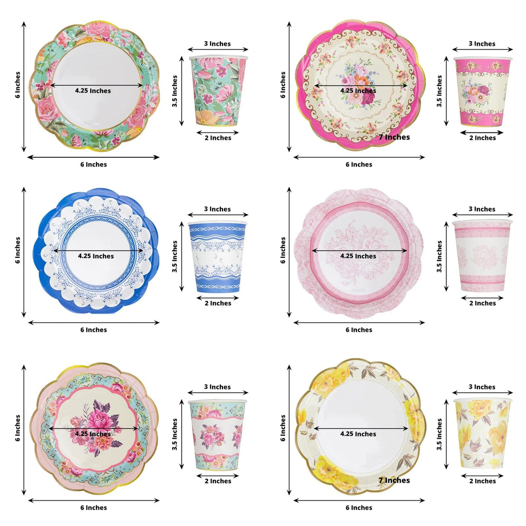 Assorted Cups 24 Assorted Disposable Paper Drinking Cups and Saucers Floral Design ...