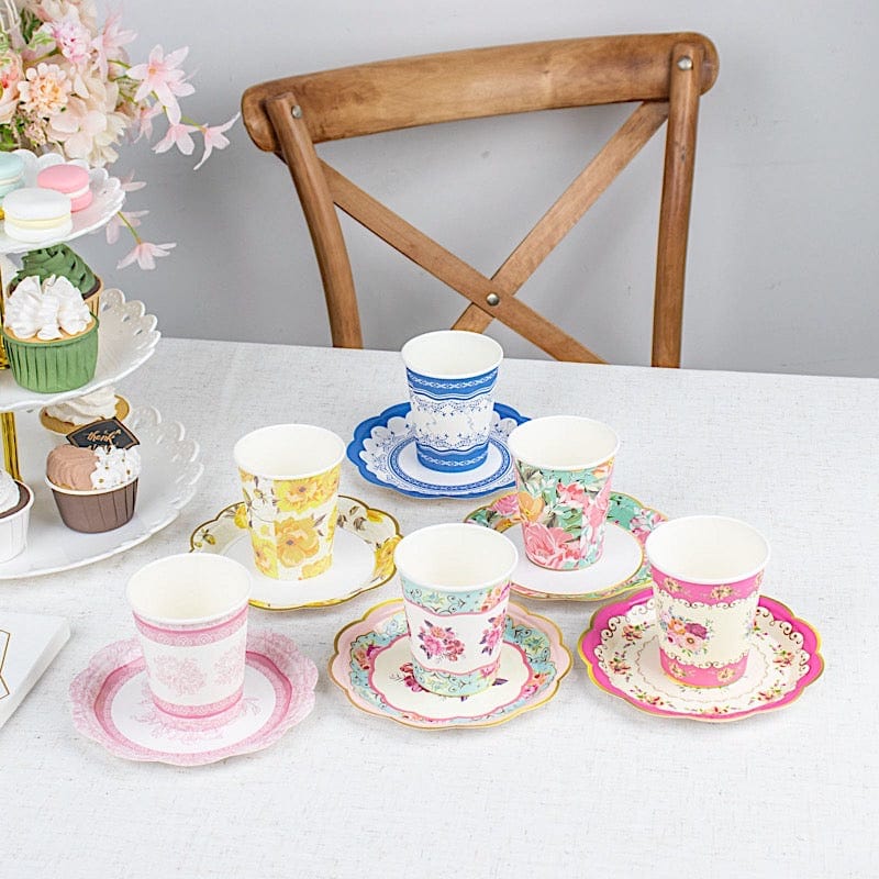 Assorted Cups 24 Assorted Disposable Paper Drinking Cups and Saucers Floral Design ...