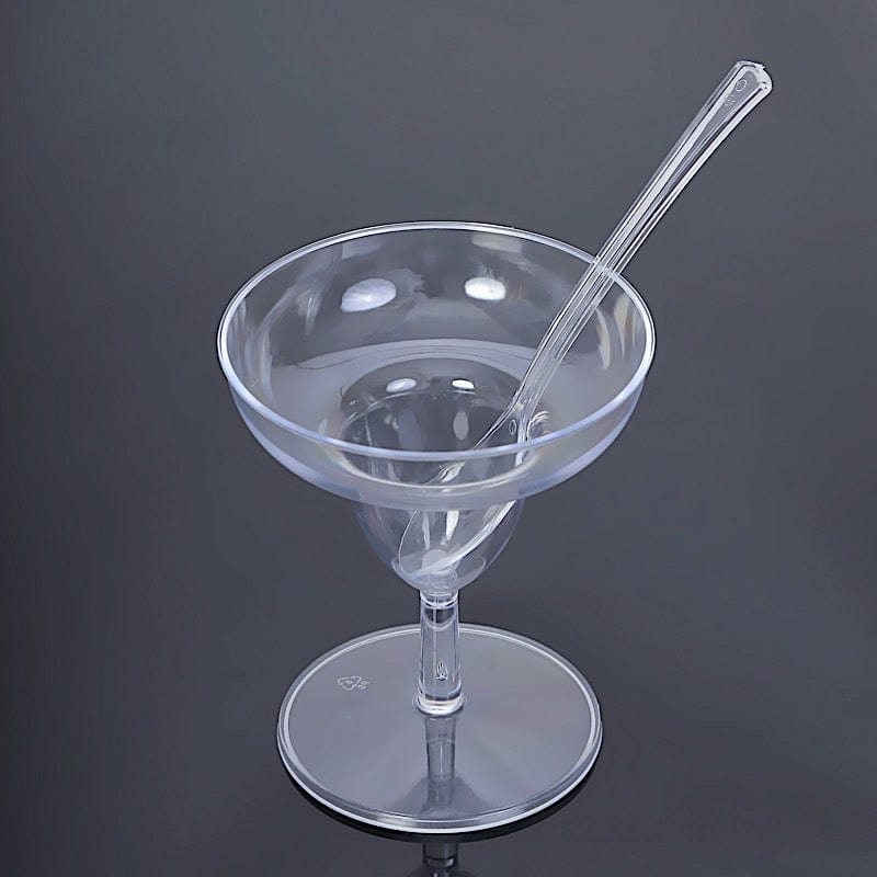 24 Clear 2 oz Mini Margarita Glass Plastic Dessert Cups with Spoons
