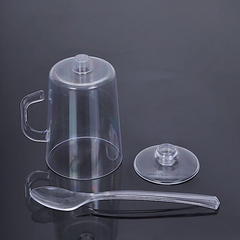 24 Clear 2 oz Disposable Plastic Dessert Cups with Handles and Spoons