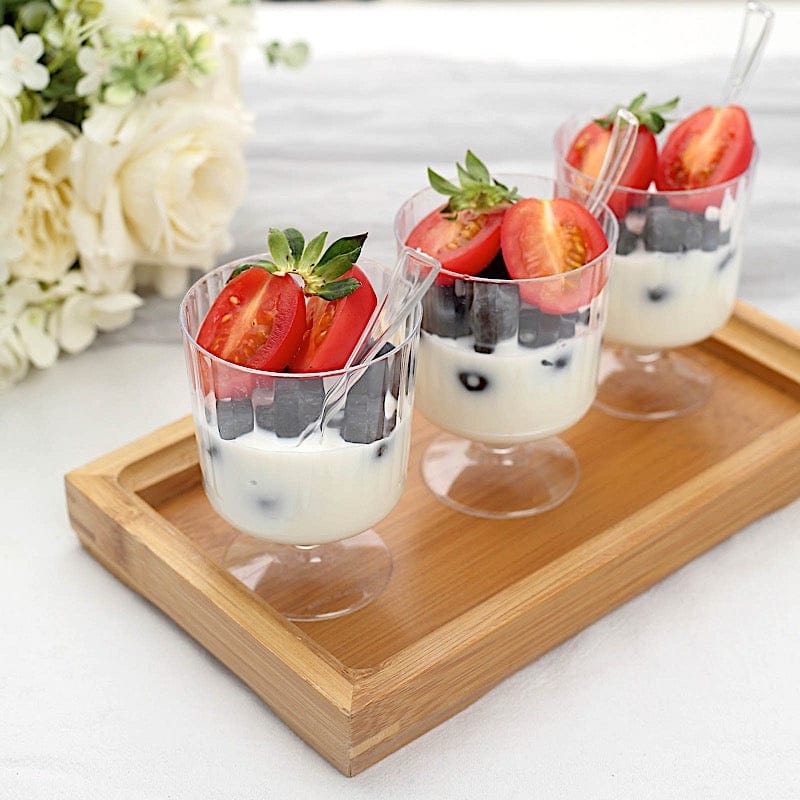 24 Clear 5 oz Disposable Ribbed Round Plastic Dessert Cups with Spoon Set