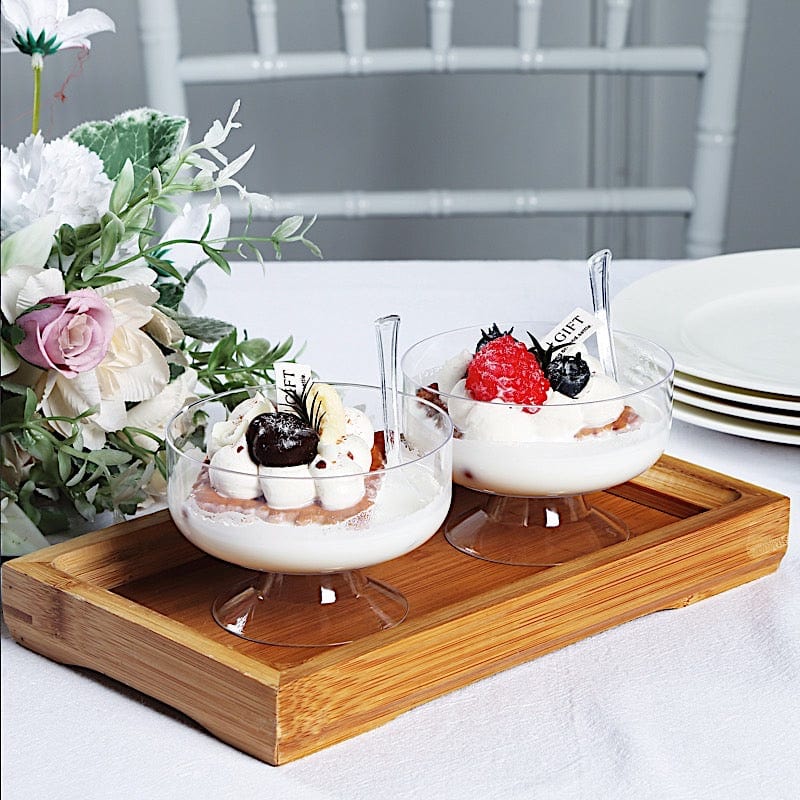 24 Clear 6 oz Disposable Footed Plastic Dessert Cups with Spoons