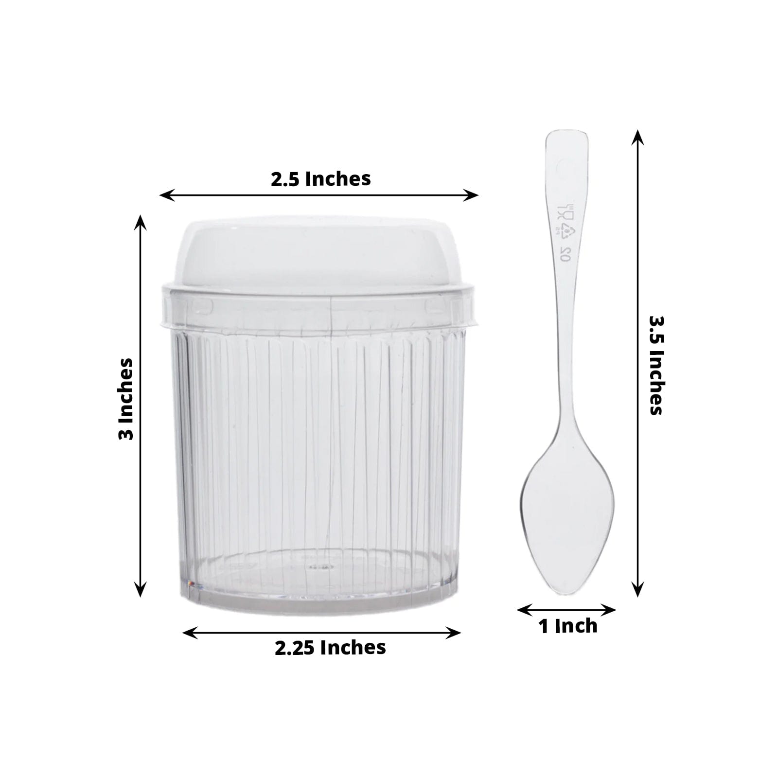 24 Clear Ribbed Plastic Fruit Dessert Cups 5 oz with Lids and Spoons