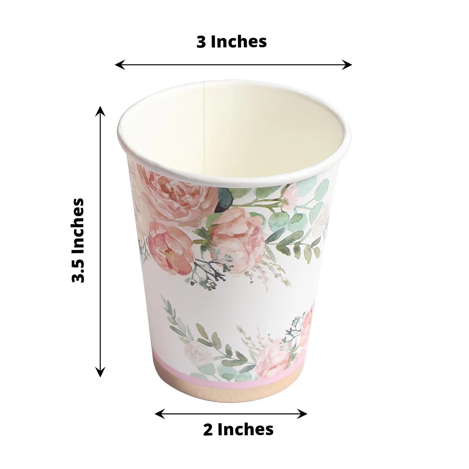 24 White 9 oz Pink Peony Flower Design Disposable Paper Drinking Cups