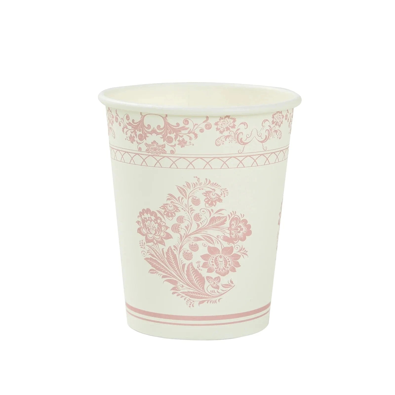 24 White and pink Round French Toile Floral Paper Cups