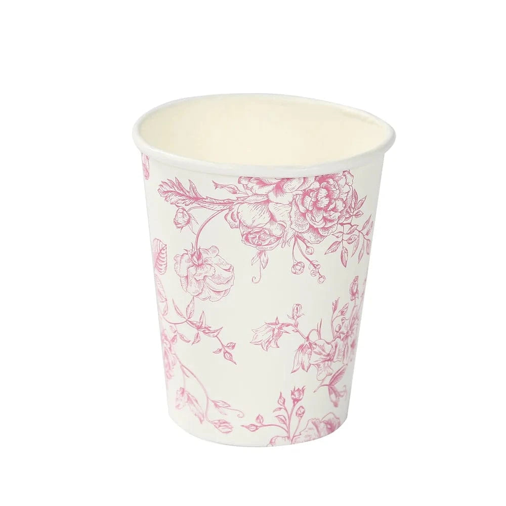 24 White Disposable French Toile Print Paper Cups