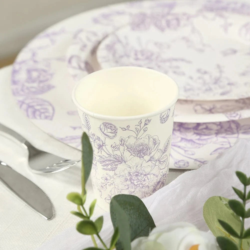 24 White Disposable French Toile Print Paper Cups