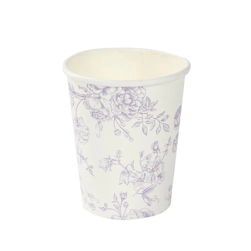 24 White Disposable French Toile Print Paper Cups