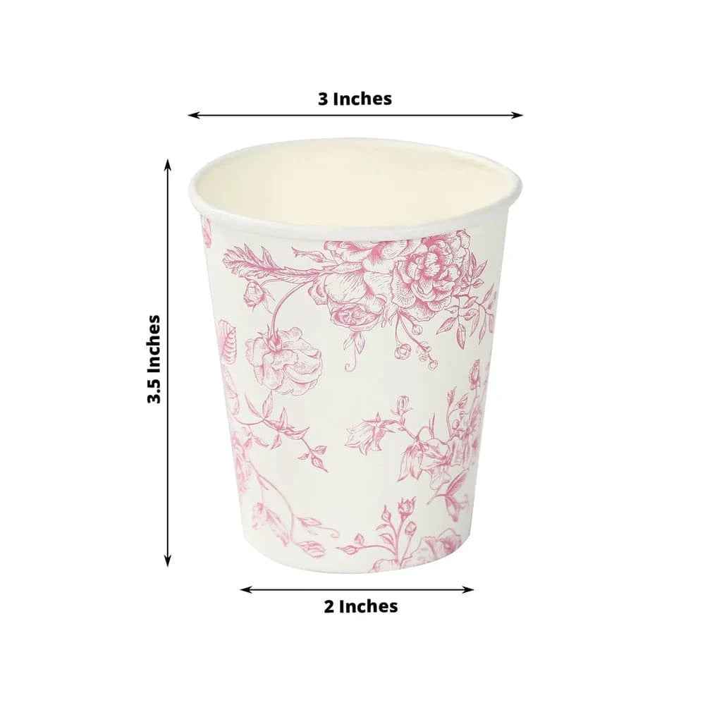 24 White Disposable French Toile Print Paper Cups