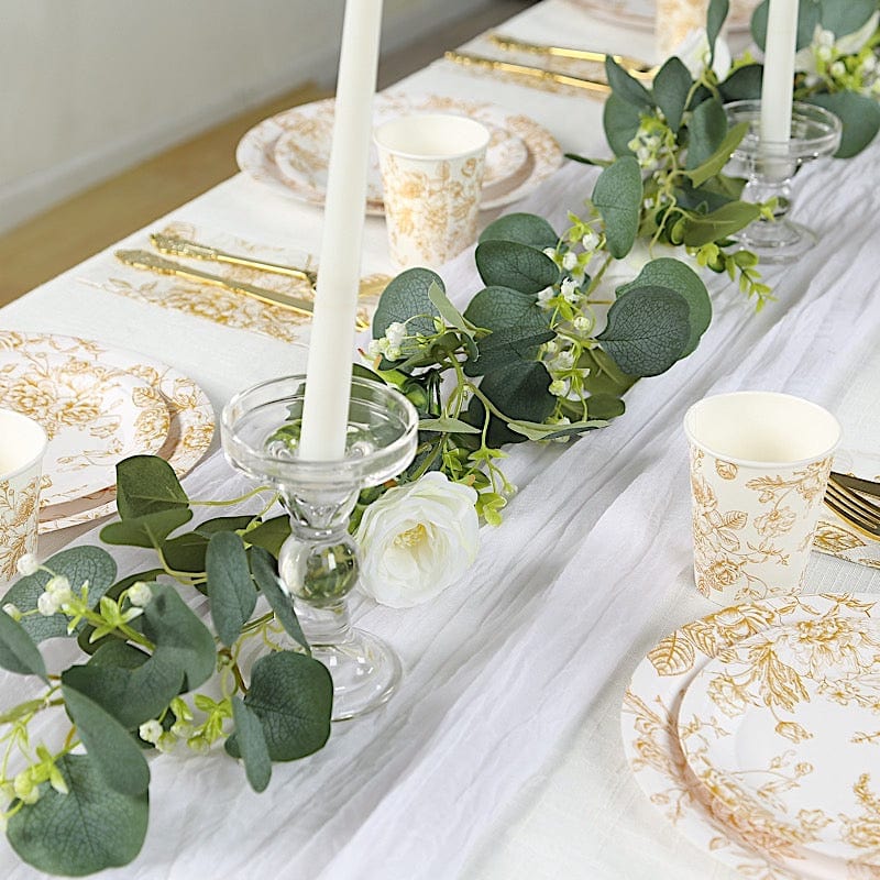 24 White Disposable French Toile Print Paper Cups