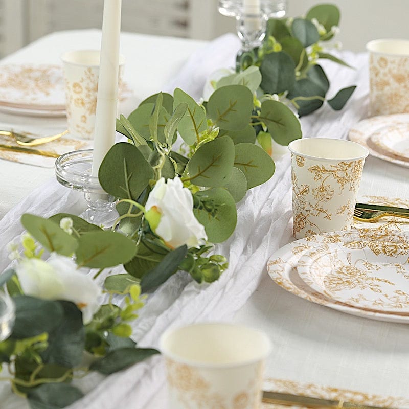 24 White Disposable French Toile Print Paper Cups