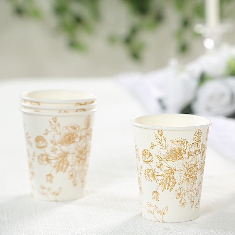 24 White Disposable French Toile Print Paper Cups