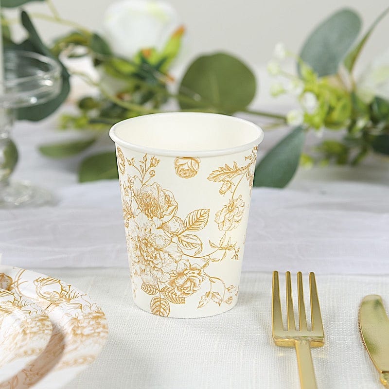 24 White Disposable French Toile Print Paper Cups