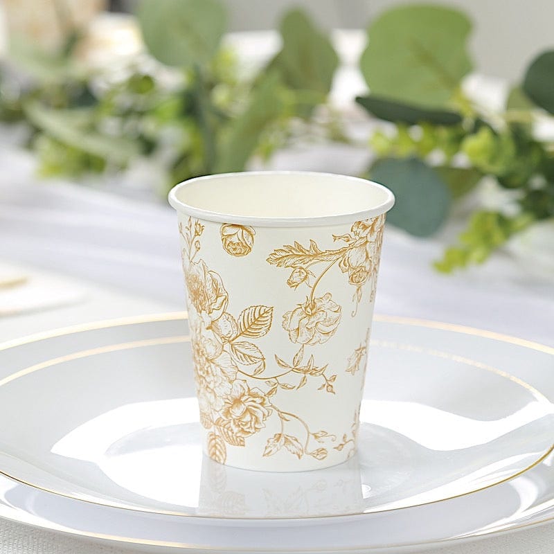 24 White Disposable French Toile Print Paper Cups