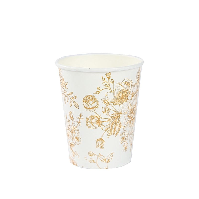 24 White Disposable French Toile Print Paper Cups